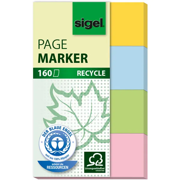Haftmarker sigel HN604 - 20 x 50 mm farbig sortiert Recycling-Papier Pckg/160