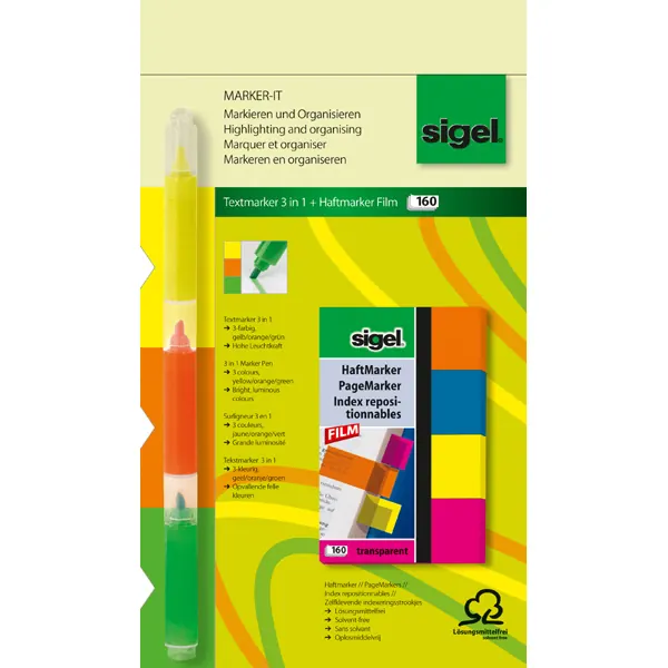 Haftmarker sigel Z-Marker HN904 - 20 x 50 mm farbig sortiert Folie Set+Stift