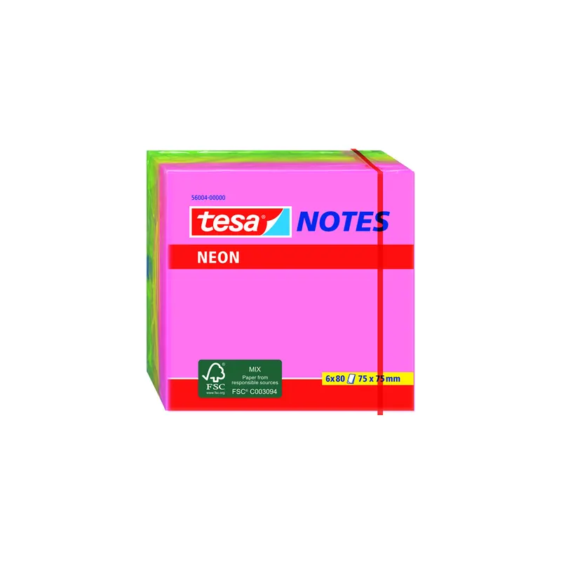 Haftnotizen tesa Neon Notes 56004 - 75 x 75 mm farbig sortiert Papier Pckg/480
