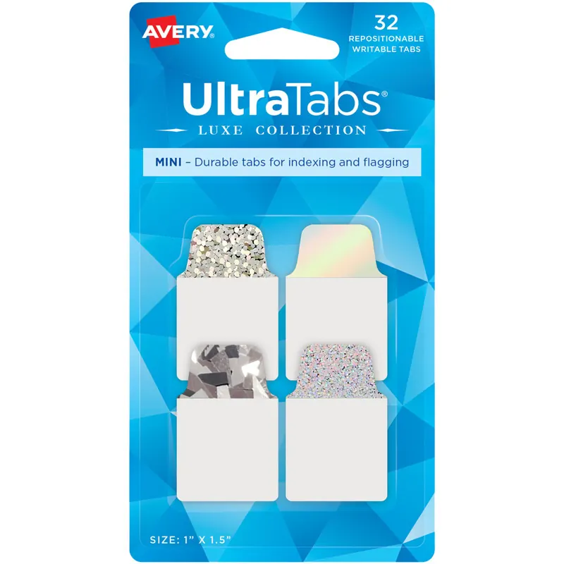 Haftstreifen Avery Zweckform UltraTabs 74178 - 25,4 x 38,1 mm silber Beschreibbare Taben mit Hologramm ablösbar beidseitig beschriftbar Polyester papierbeschichteter Lasche Pckg/32