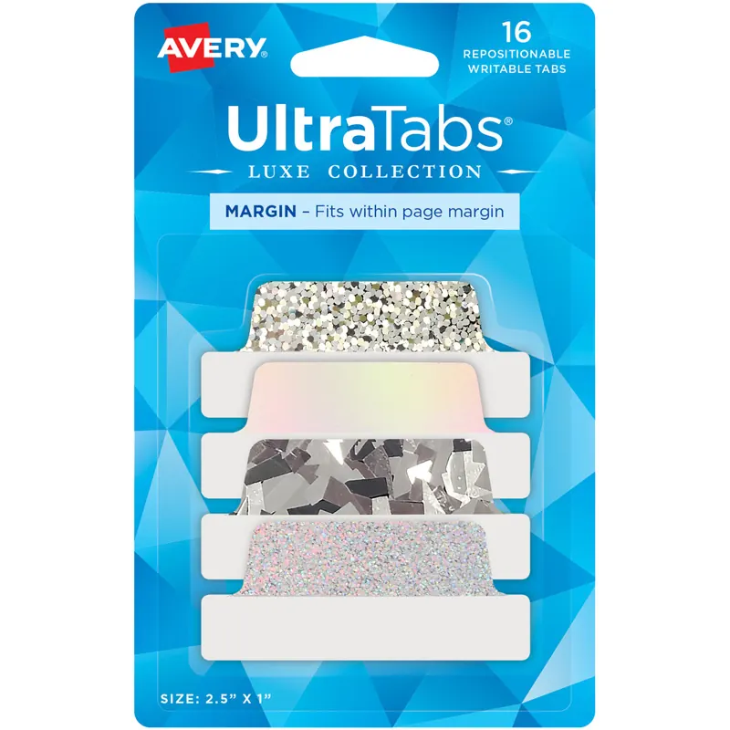 Haftstreifen Avery Zweckform UltraTabs 74179 - 63,5 x 25,4 mm silber Beschreibbare Taben mit holografischem Design ablösbar beidseitig beschriftbar Polyester papierbeschichteter Lasche Pckg/16