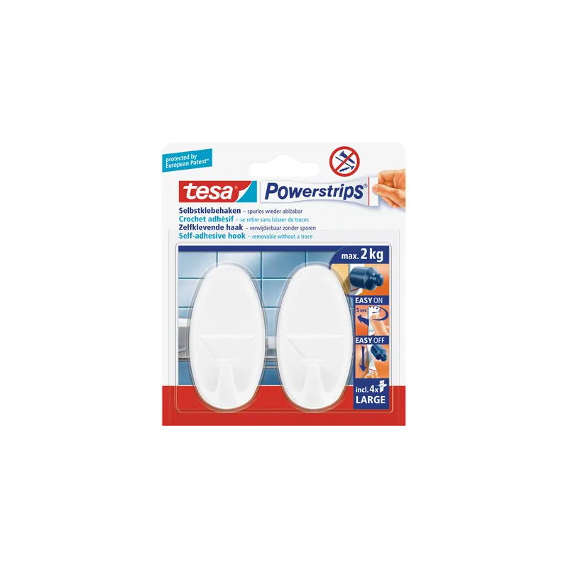 Haken tesa Powerstrips Large 58013 - oval weiß bis 2 kg für glatte Oberflächen Kunststoff Pckg/2