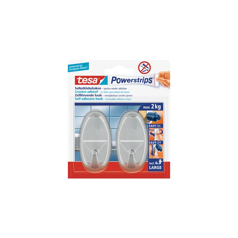 Haken tesa Powerstrips Large 58050 - oval chrom bis 2 kg für glatte Oberflächen Kunststoff Pckg/2