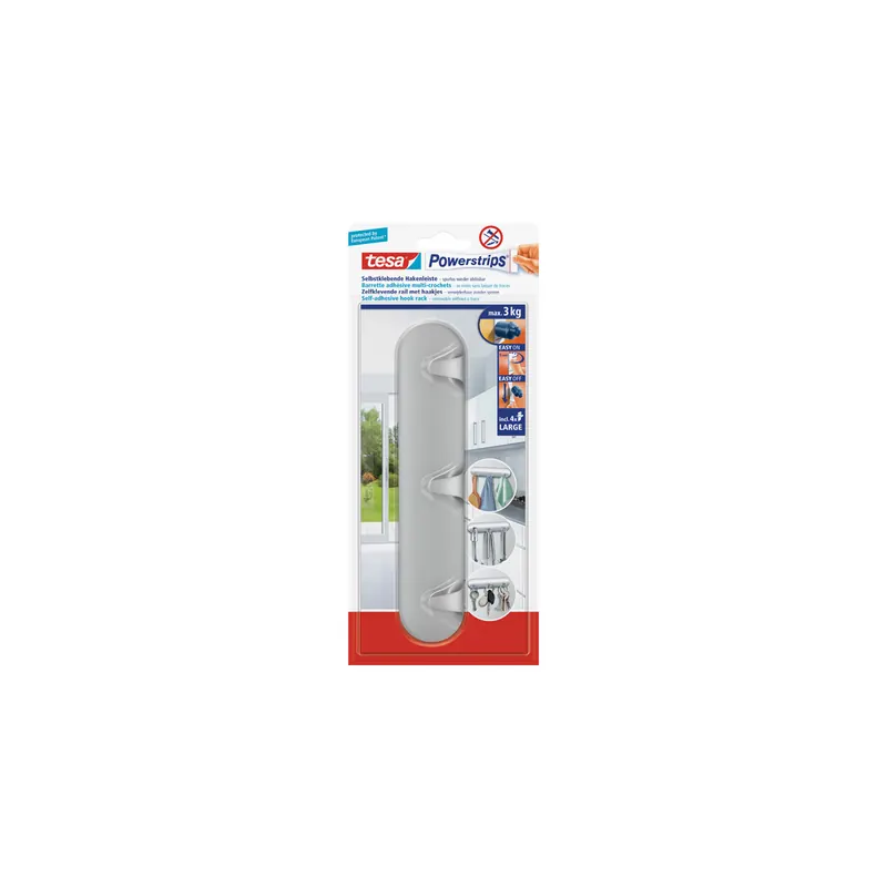 Hakenleiste tesa Powerstrips 58095 - 41,3 x 200,2 mm matt-chrom bis 3 kg für glatte Oberflächen Edelstahl