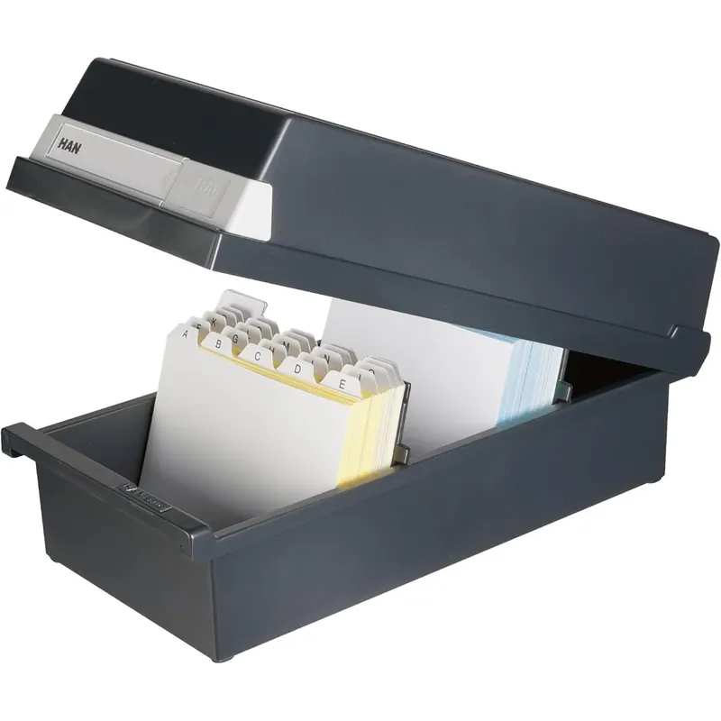 HAN Karteikasten DIN A6 quer, Lernbox, attraktives Design für 1.300 Karteikarten mit großem Beschriftungsfeld, 956-13, schwarz