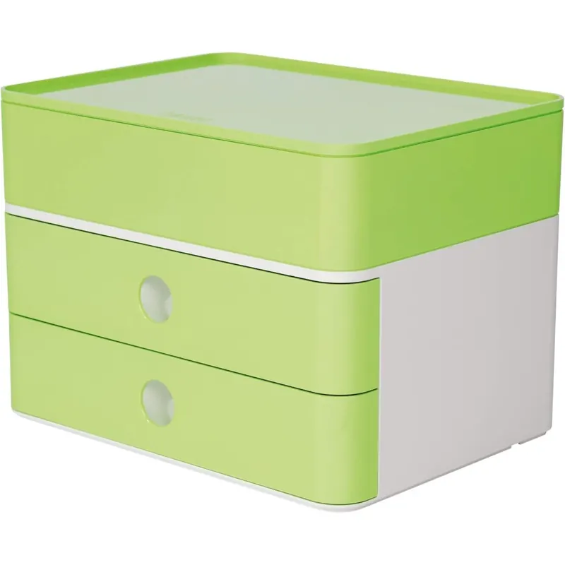 HAN Schubladenbox Allison SMART-BOX plus mit 2 Schubladen, Trennwand sowie Utensilienbox, inkl. Kabelführung, stapelbar, Büro, Schreibtisch möbelschonende Gummifüße, 1100-80, hochglänzend lime green