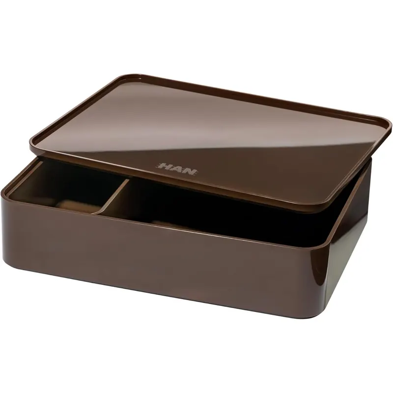 HAN Schubladenbox Allison SMART-ORGANIZER Utensilienbox mit Innenschale und Deckel/Serviertablett, stapelbar, für Büro, Schreibtisch, Badezimmer, Küche, möbelschonende Gummifüße, 1110-42, braun
