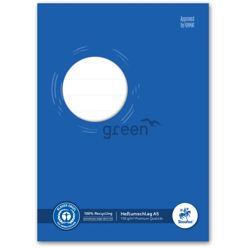 Heftumschlag Staufen Recycling green paper 794004501 - A5 148 x 210 mm blau mit Beschriftungsetikett Blauer Engel Papier