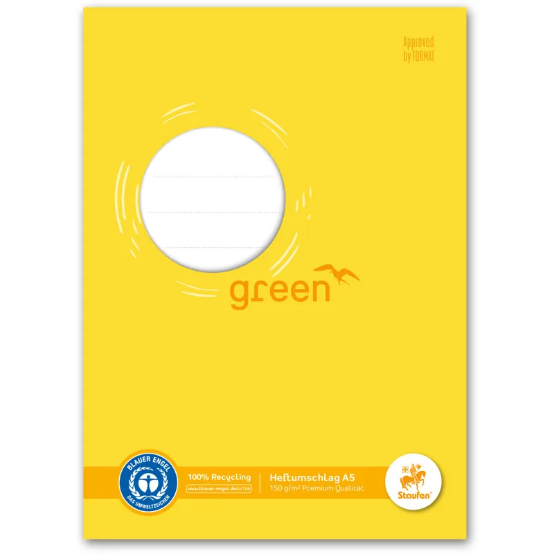 Heftumschlag Staufen Recycling green paper 794004508 - A5 148 x 210 mm gelb mit Beschriftungsetikett Blauer Engel Papier