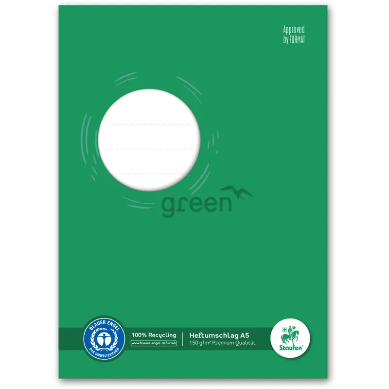 Heftumschlag Staufen Recycling green paper 794004511 - A5 148 x 210 mm grün mit Beschriftungsetikett Blauer Engel Papier