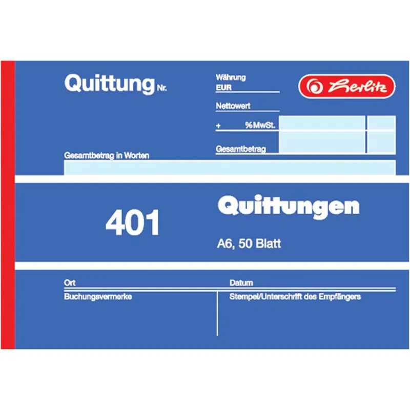 Herlitz 886606 Quittungsblock 401, A6 quer, 50 Blatt