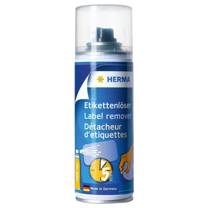 HERMA 1266 Klebstoffentferner Etikettenentferner Spray 200 ml, Kleberlöser Etikettenlöser entfernt Klebereste, Klebstoff, Aufkleber, Sticker & Etiketten