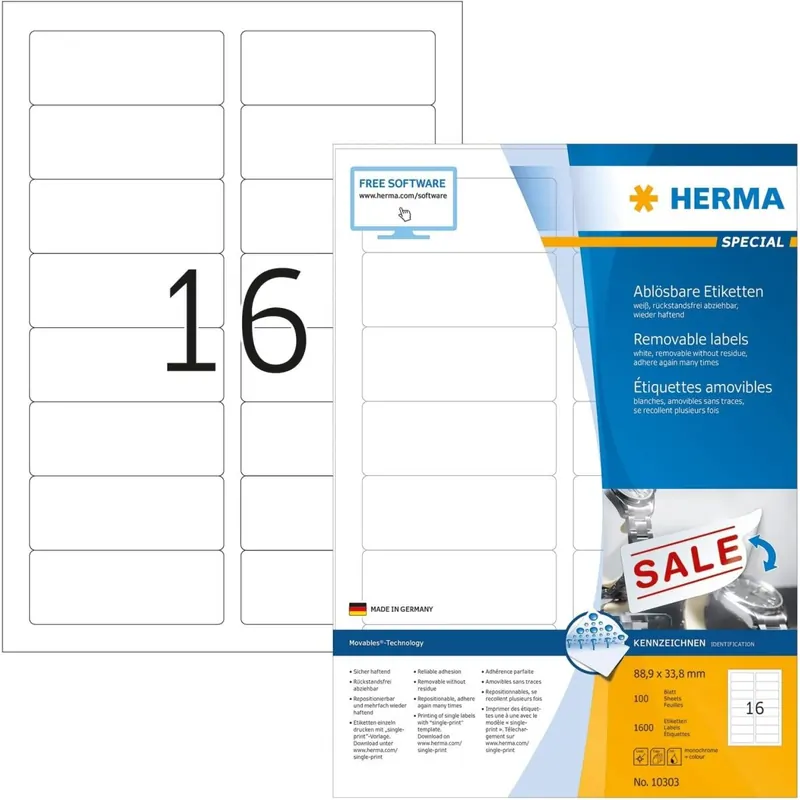 Herma Ablösbare Etiketten A4, 88,9 x 33,8 mm, weiß