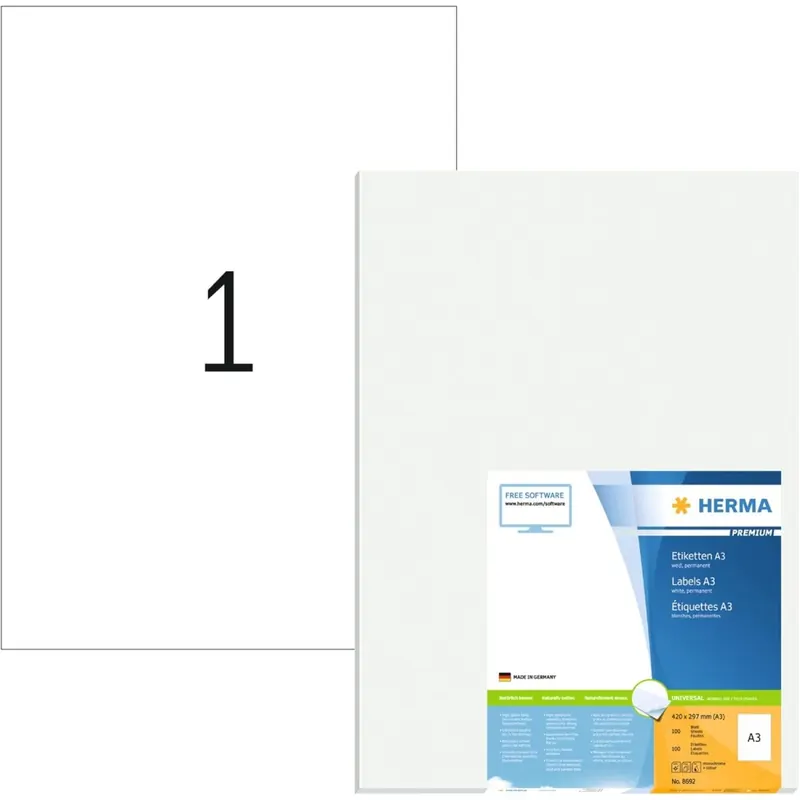 Herma PREMIUM Etiketten A3, 297 x 420 mm, weiß, permanent haftend