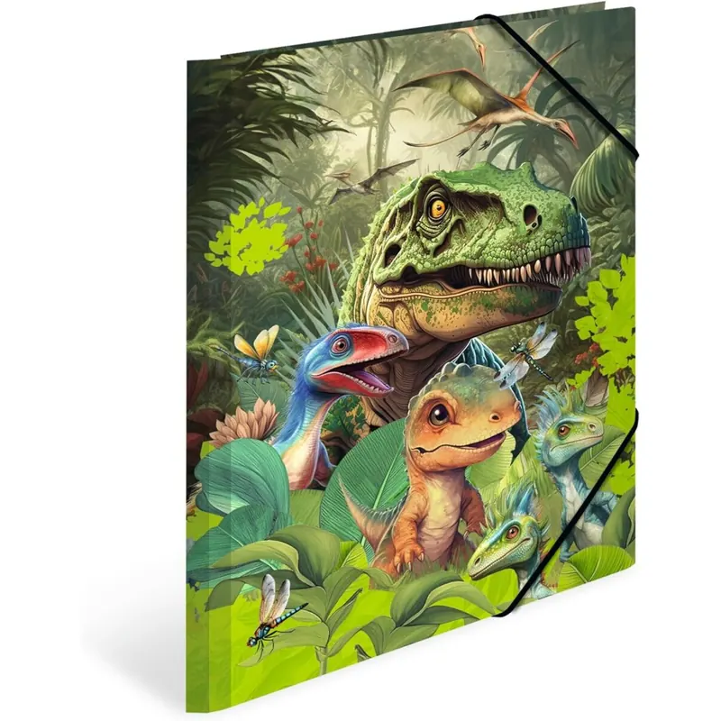 HERMA Sammelmappe A4 Dinosaurier, Kinder Eckspanner-Mappe aus Pappe mit Tier Dino Motiv, Gummizug, Innenklappen und Innendruck für Jungen und Mädchen
