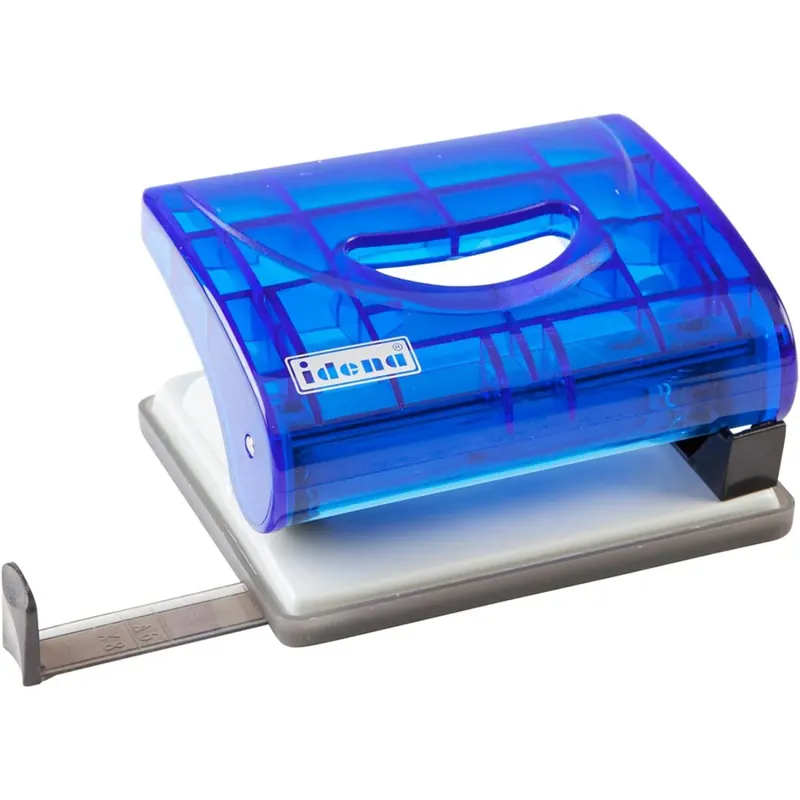Idena 300750 - Locher mit Anschlagschiene, transluzent, 16 Blatt, blau