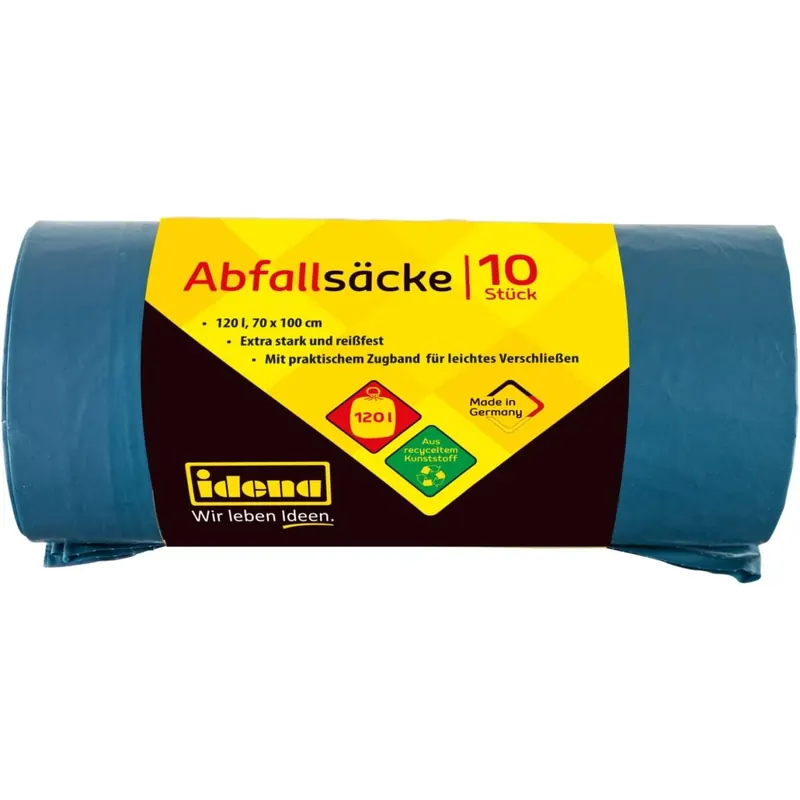 Idena Abfallsäcke mit Zugband extra stark reißfest 40µ 120l blau 70x100cm 10 Stück