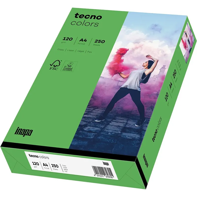 inapa farbiges Druckerpapier, buntes Papier tecno Colors: 120 g/m², A4, 250 Blatt, intensivgrün