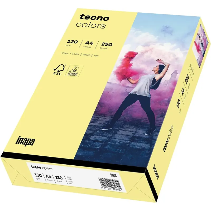 inapa farbiges Druckerpapier buntes Papier tecno Colors: 120g/m², A4, 250 Blatt, hellgelb