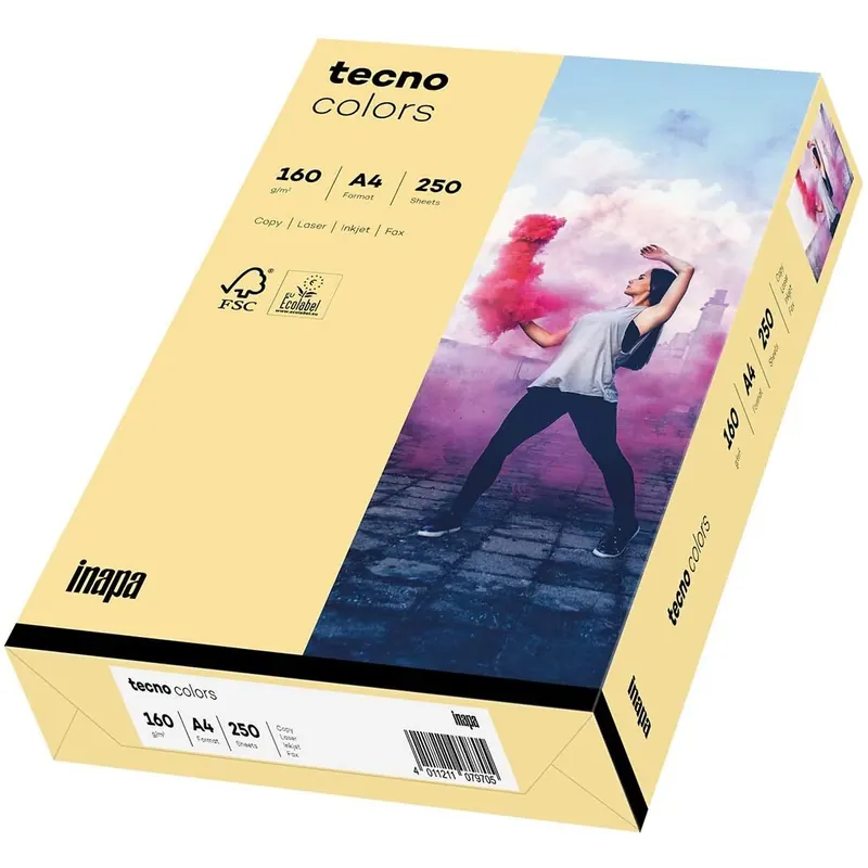 inapa farbiges Druckerpapier, buntes Papier tecno Colors: 160 g/m², A4, 250 Blatt, chamois