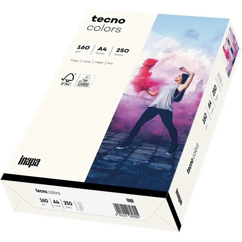 inapa farbiges Druckerpapier, buntes Papier tecno Colors: 160 g/m², A4, 250 Blatt, naturweiß