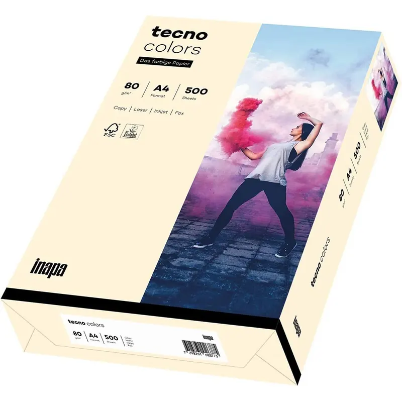 inapa farbiges Druckerpapier, buntes Papier tecno Colors: 80 g/m², A4, 500 Blatt, hellchamois