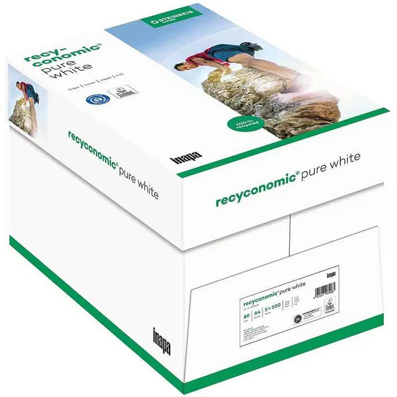 inapa Recycling-Papier, Druckerpapier Recyconomic PureWhite 80 g/qm DIN-A4, 5x500 Blatt, ungestrichen, matt, weiß