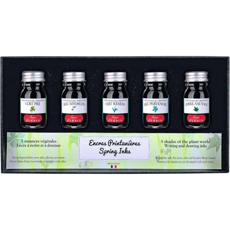 J.Herbin 18501T Tintenset mit 5 Tintenflakons (10ml, ideal für Zeichnen und Kalligraphie, Frühling) 1 Pack sortiert