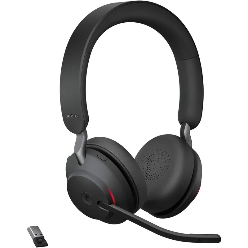 Jabra Evolve2 65 Wireless Headset – Noise Cancelling Microsoft Teams Zertifizierte Stereo Kopfhörer mit Langer Akkulaufzeit – USB-A Bluetooth Adapter – Schwarz