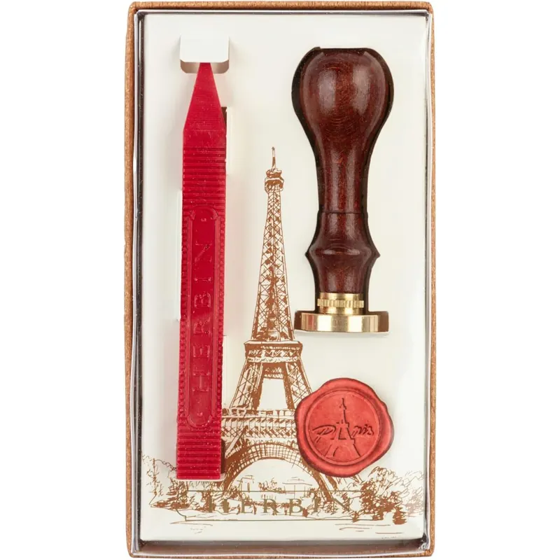 Jacques Herbin 46042T - Set Tour Eiffel comprenant 1 bâton de cire (rouge), 1 manche en bois foncé et 1 sceau Tour Eiffel