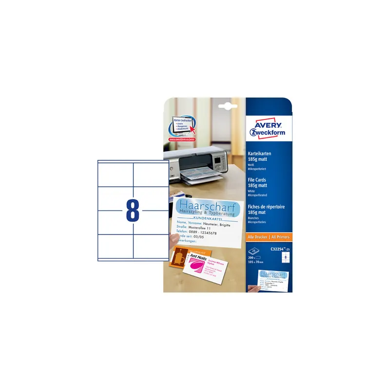 Karteikarte Avery Zweckform C32254-25 - A4 105 x 70 mm weiß blanko Pckg/200