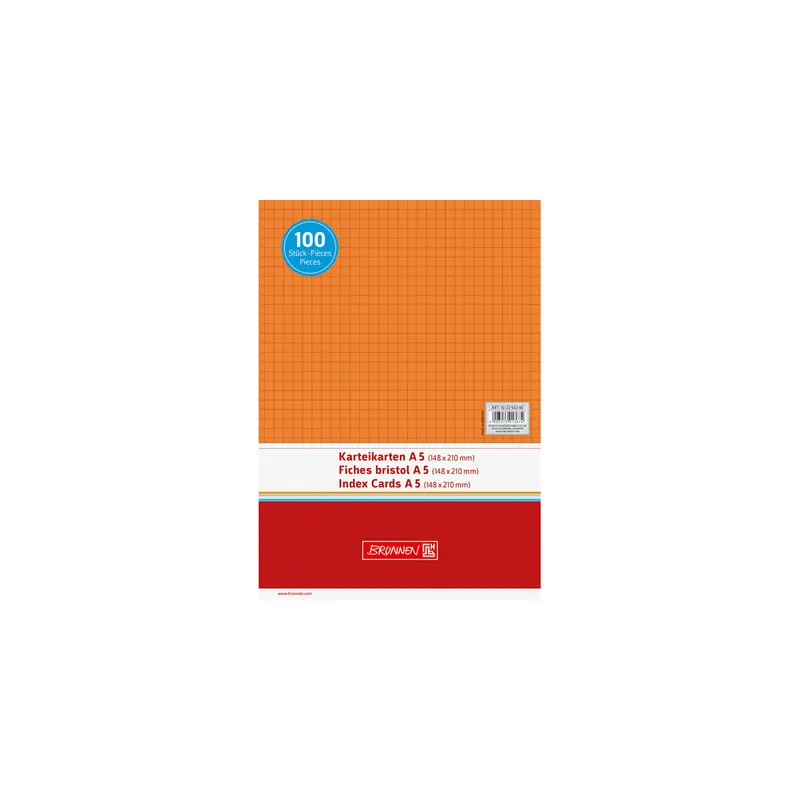 Karteikarte Brunnen 22502 - A5 148 x 210 mm orange kariert Pckg/100