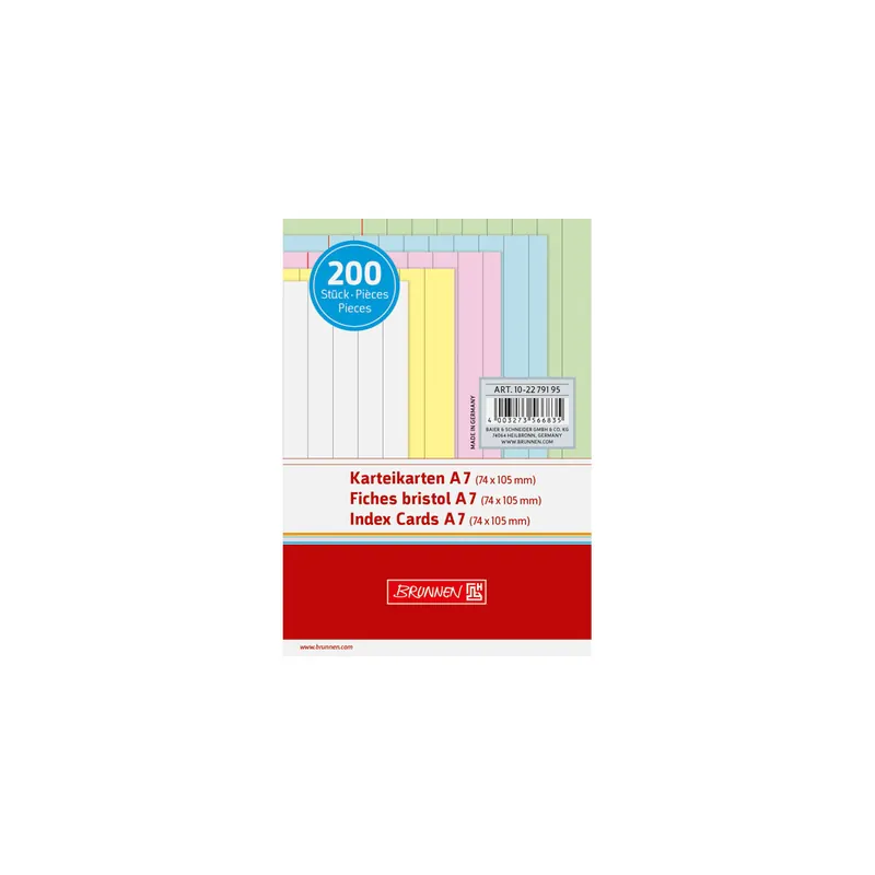 Karteikarte Brunnen 22791 - A7 74 x 105 mm farbig sortiert liniert Pckg/200