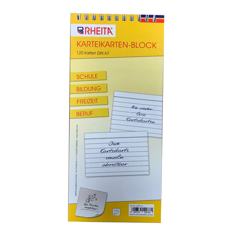 Karteikarten-Block liniert DIN A7 mit 120 Karten 170g/m² ideal für Schule Bildung Freizeit u. Beruf
