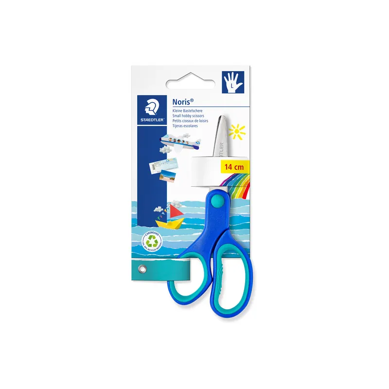 Kinderschere Staedtler Noris Club 96514LNBK - 6 Zoll 140 mm blau/hellblau abgerundet gummierte Griffzone Linkshänder