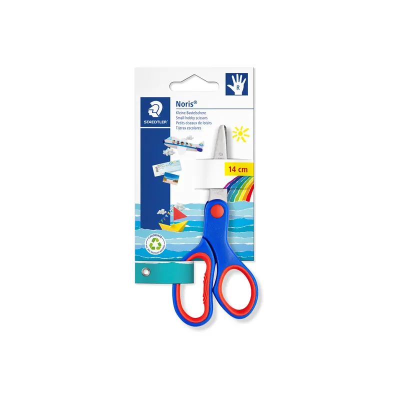 Kinderschere Staedtler Noris Club 96514NBK - 6 Zoll 140 mm blau/rot abgerundet gummierte Griffzone Rechtshänder