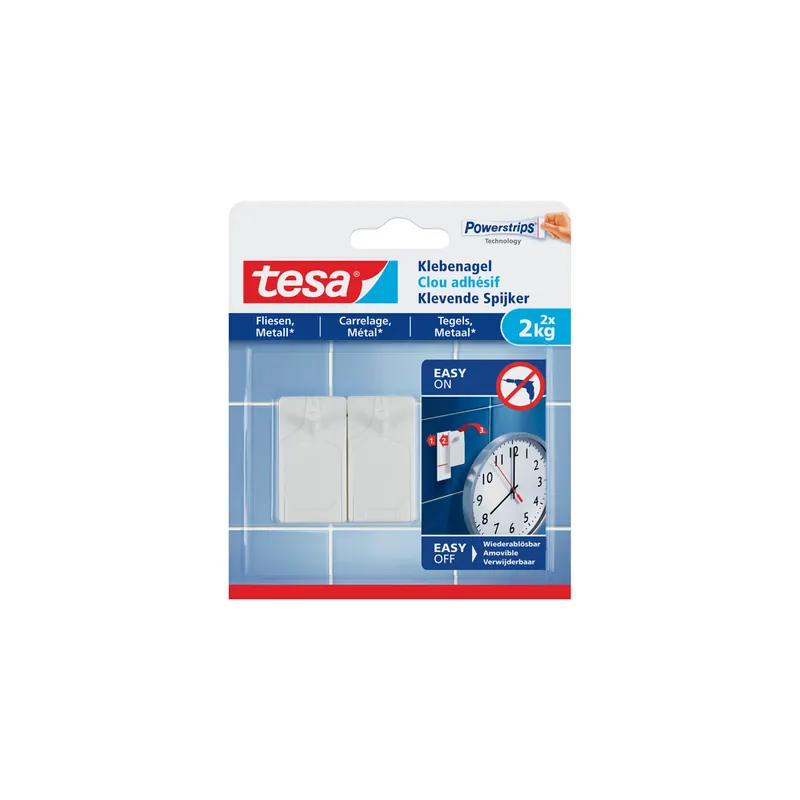 Klebenagel tesa Powerstrips 77762 - weiß bis 2 kg für Fliesen & Metall ablösbar Pckg/2