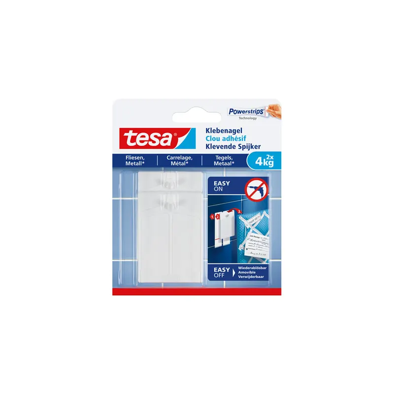 Klebenagel tesa Powerstrips 77766 - weiß bis 4 kg für Fliesen & Metall ablösbar Pckg/2