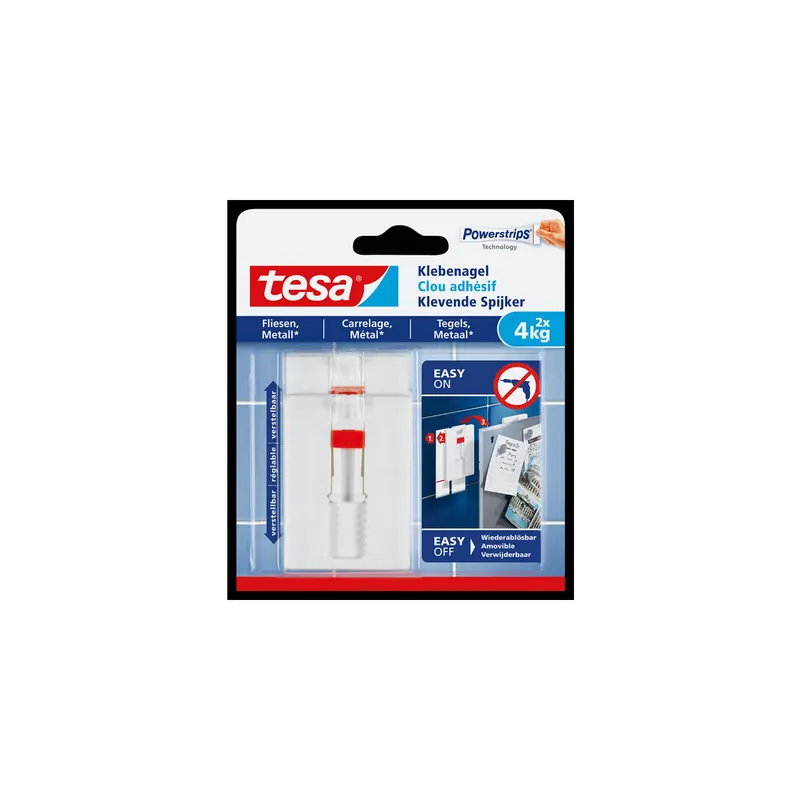 Klebenagel tesa Powerstrips 77767 - weiß bis 4 kg für Fliesen & Metall ablösbar verstellbar Pckg/2