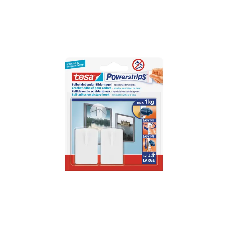 Klebenagel tesa Powerstrips Bilder 58031 - weiß bis 1 kg für glatte Oberflächen ablösbar Pckg/2