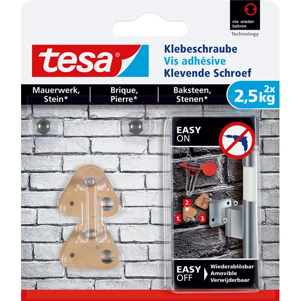 Klebeschraube tesa 77901 - dreieckig beige bis 2,5 kg für Mauerwerk & Stein ablösbar Pckg/2