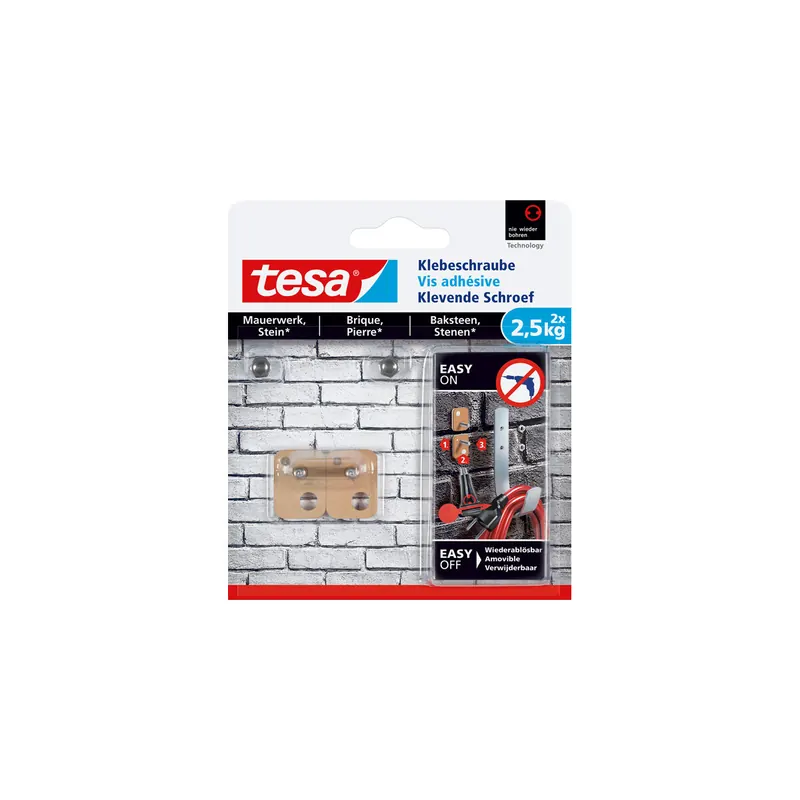 Klebeschraube tesa 77902 - viereckig beige bis 2,5 kg für Mauerwerk & Stein ablösbar Pckg/2