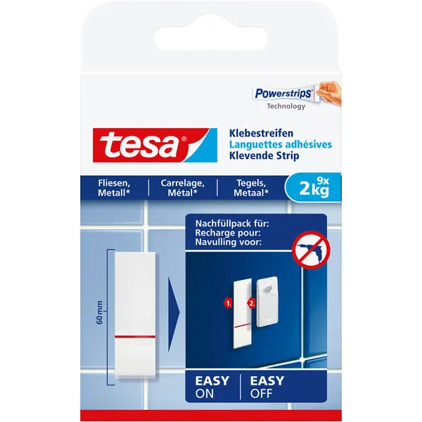 Klebestreifen tesa Powerstrips 77760 - weiß bis 2 kg für Fliesen & Metall Pckg/9