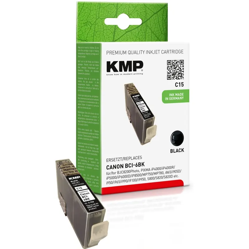 KMP C15 schwarz Tintenpatrone ersetzt Canon BCI-6BK