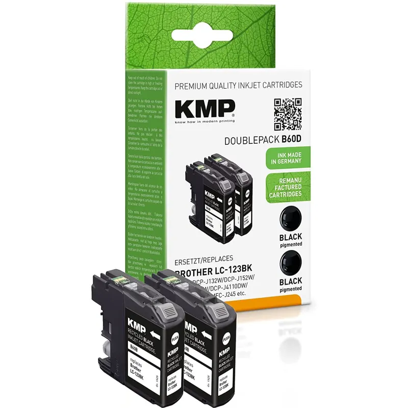 KMP Doublepack B60DX schwarz Tintenpatrone ersetzt Brother LC-123BKBP2