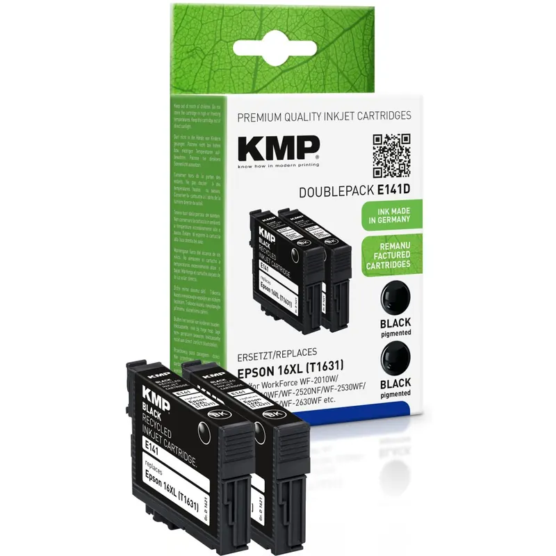 KMP Doublepack E141D schwarz Tintenpatrone ersetzt Epson Workforce 16XL (T1631)
