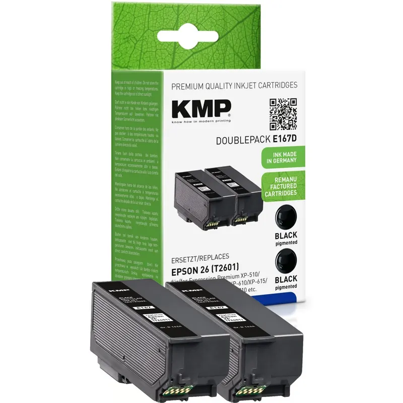 KMP Doublepack E167D schwarz Tintenpatrone ersetzt Epson Expression Premium 26 (2601)