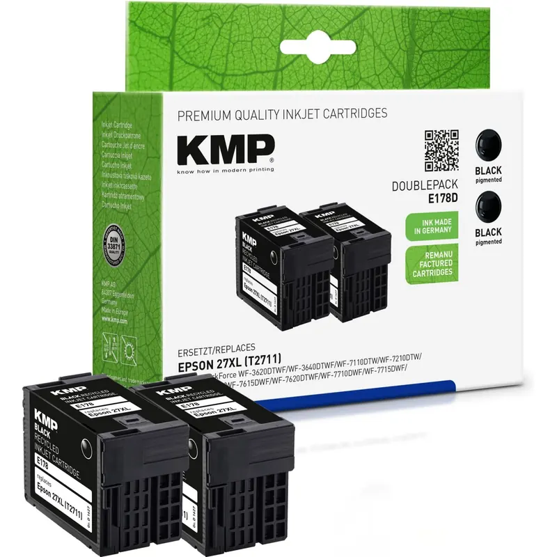 KMP Doublepack E178D schwarz Tintenpatrone ersetzt Epson WorkForce 27XL (T2711)