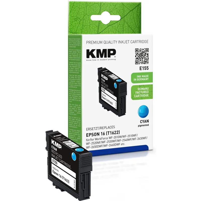 KMP E155 cyan Tintenpatrone ersetzt Epson Workforce 16 (T1622)