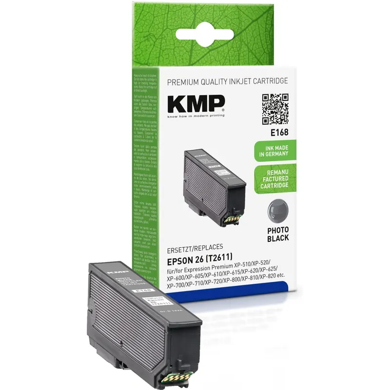 KMP E168 photo-schwarz Tintenpatrone ersetzt Epson Expression Premium 26 (T2611)